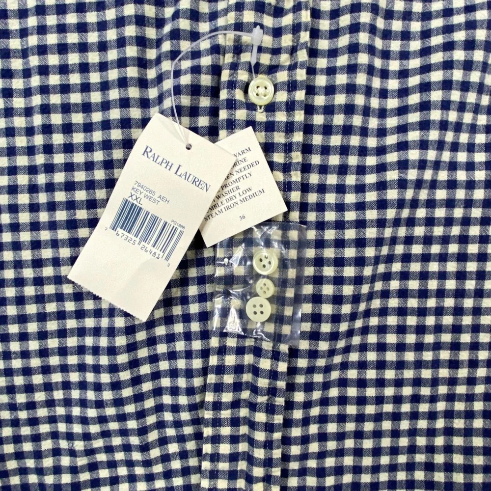 Polo Ralph Lauren Blake Shirt Mens XXL Blue White Gingham Check Cotton NWT